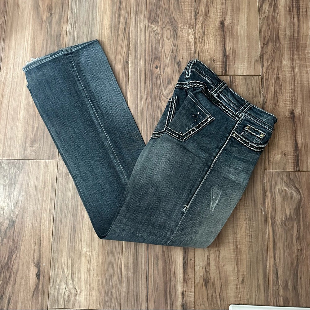 Cowgirl Tuff Hot Stuff Dark Blue Bootcut Jeans Heavy Starched 26x35 - Picture 2 of 9